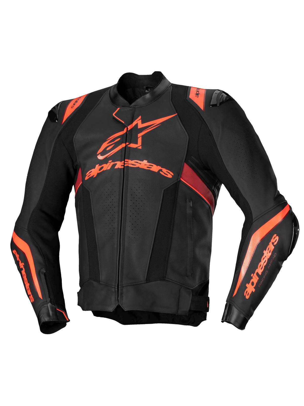 Alpinestars Missile V3 Ignition leren jas, heren motorracingjas, zwart en rood fluo, CE-gecertificeerd, premium leer