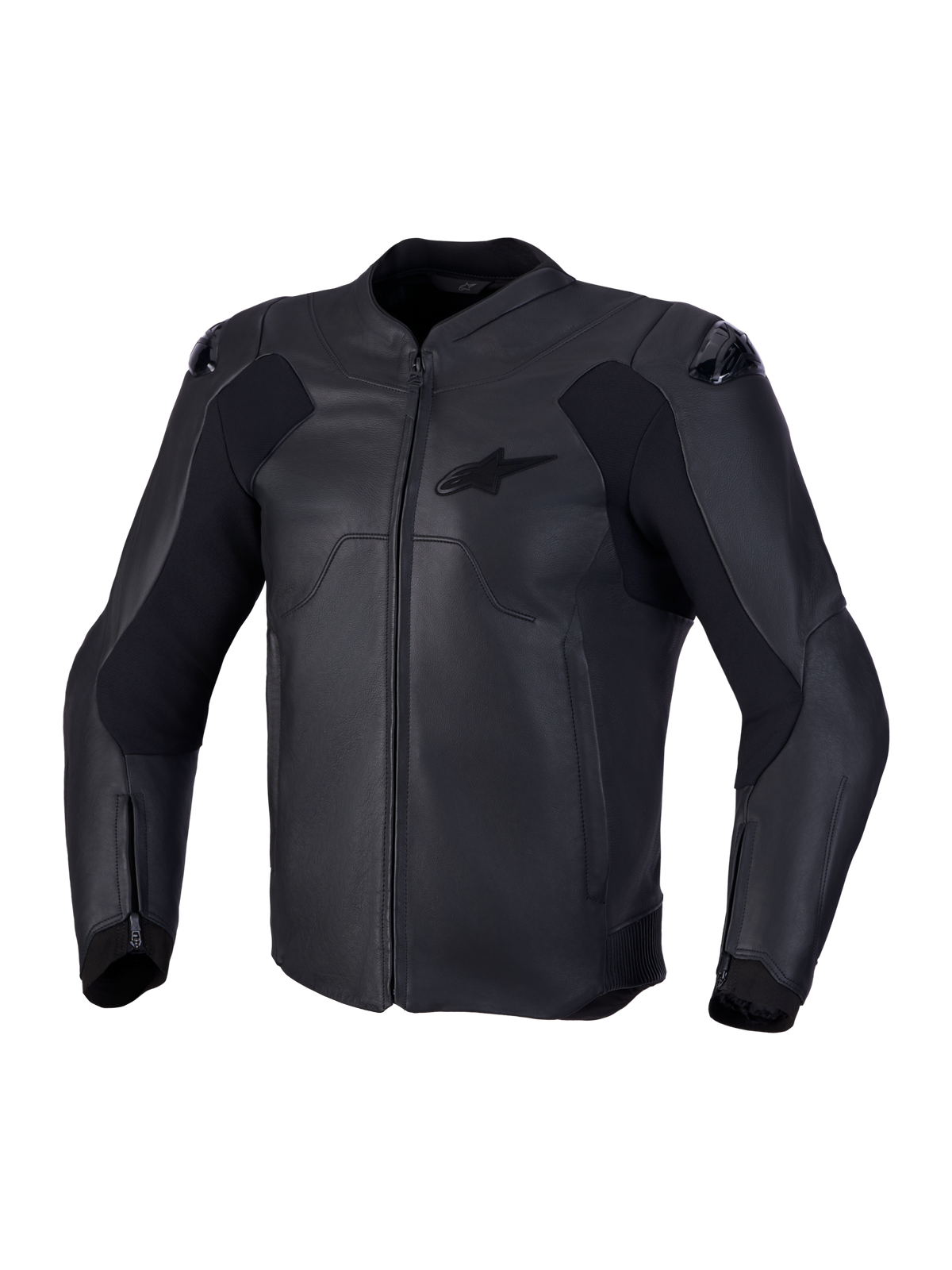 Alpinestars Caliber V2 leren motorjas, CE-gecertificeerde sportieve motorjas, zwart, met schouderbescherming en stretchpanelen