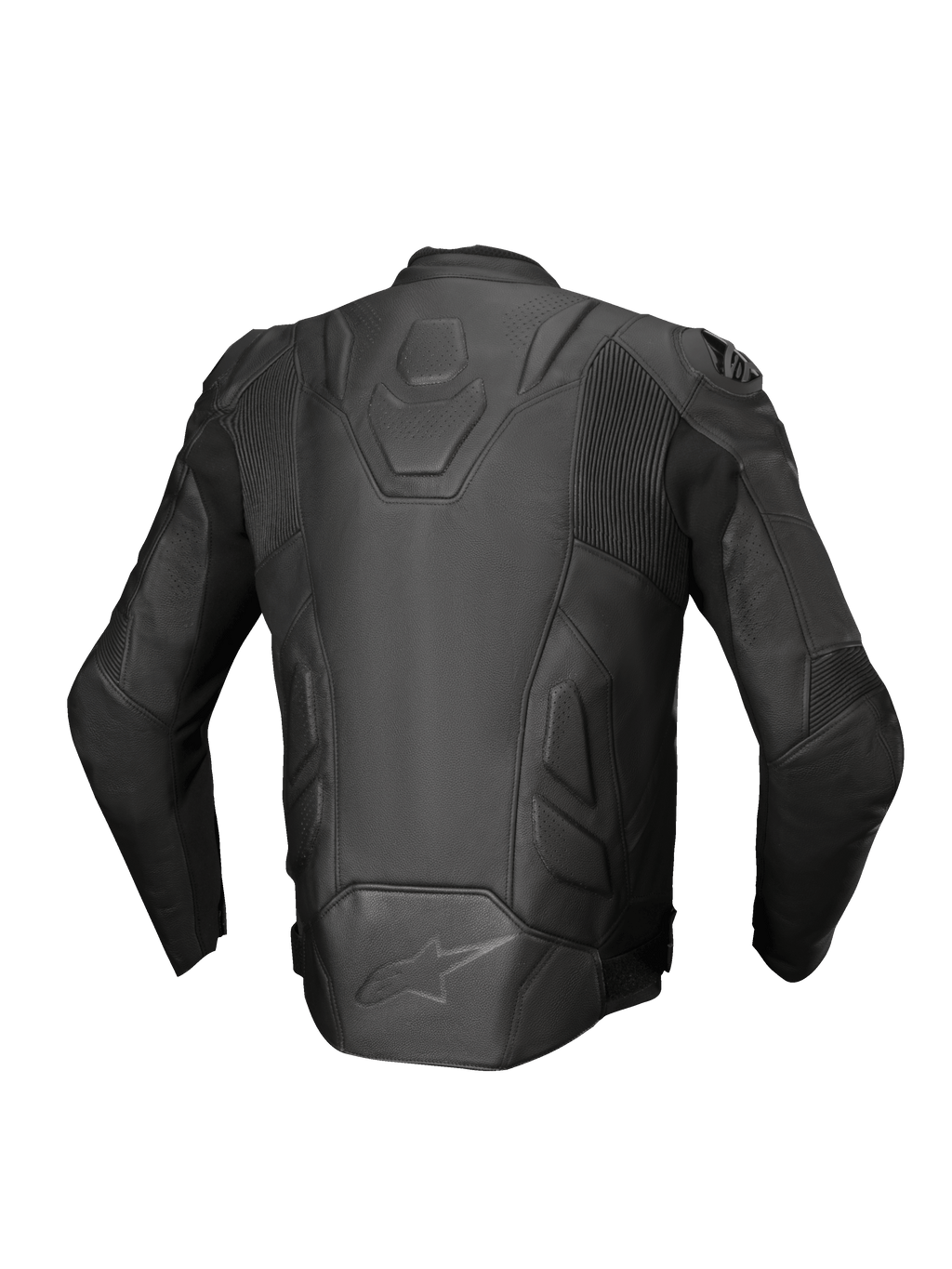 Alpinestars Dusk leren jas, zwarte heren motorjas voor racing, premium leer met stretch-accordeonpanelen, achteraanzicht