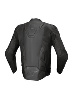 Alpinestars Dusk leren jas, zwarte heren motorjas voor racing, premium leer met stretch-accordeonpanelen, achteraanzicht