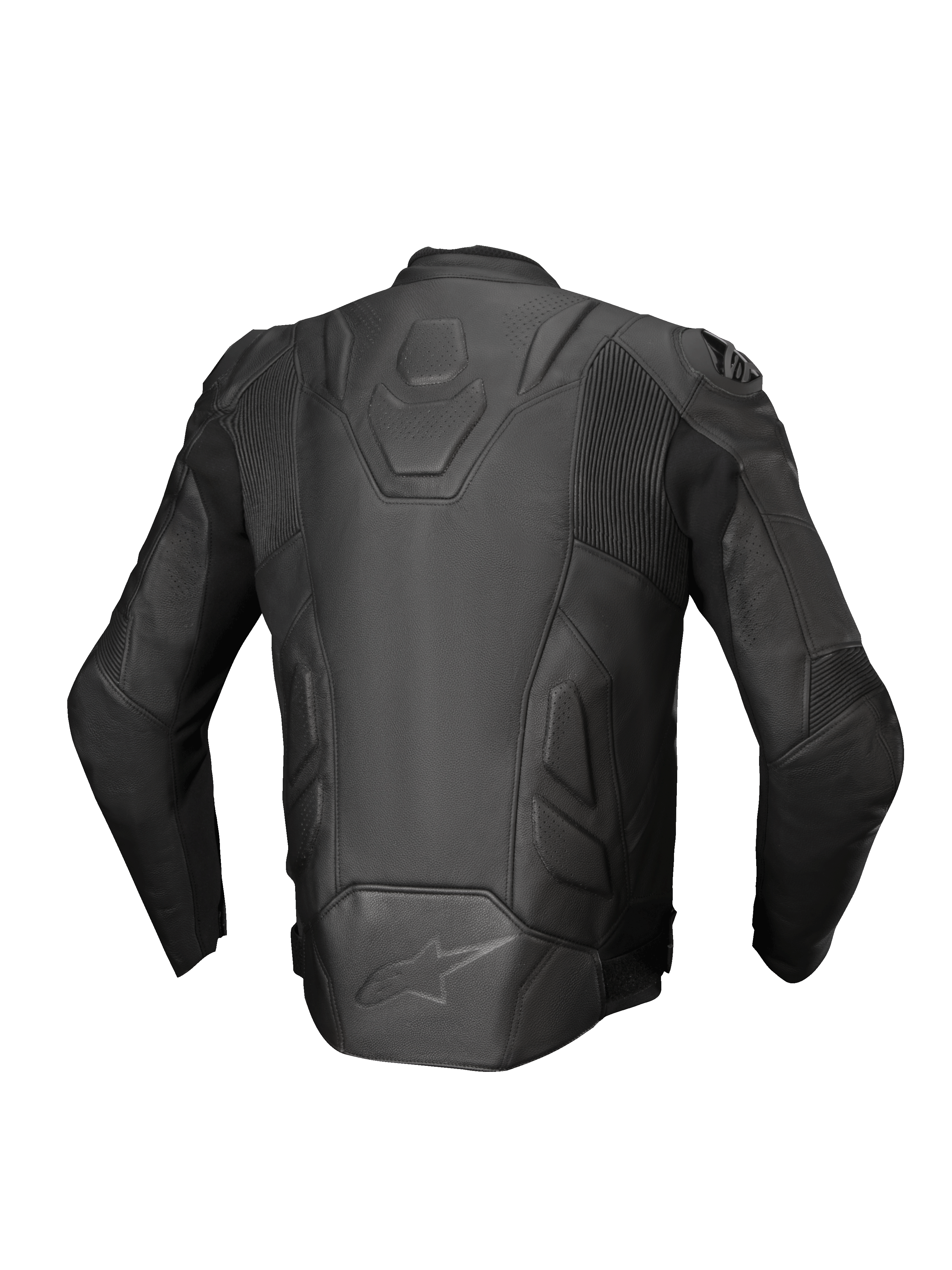 Alpinestars Dusk leren jas, zwarte heren motorjas voor racing, premium leer met stretch-accordeonpanelen, achteraanzicht