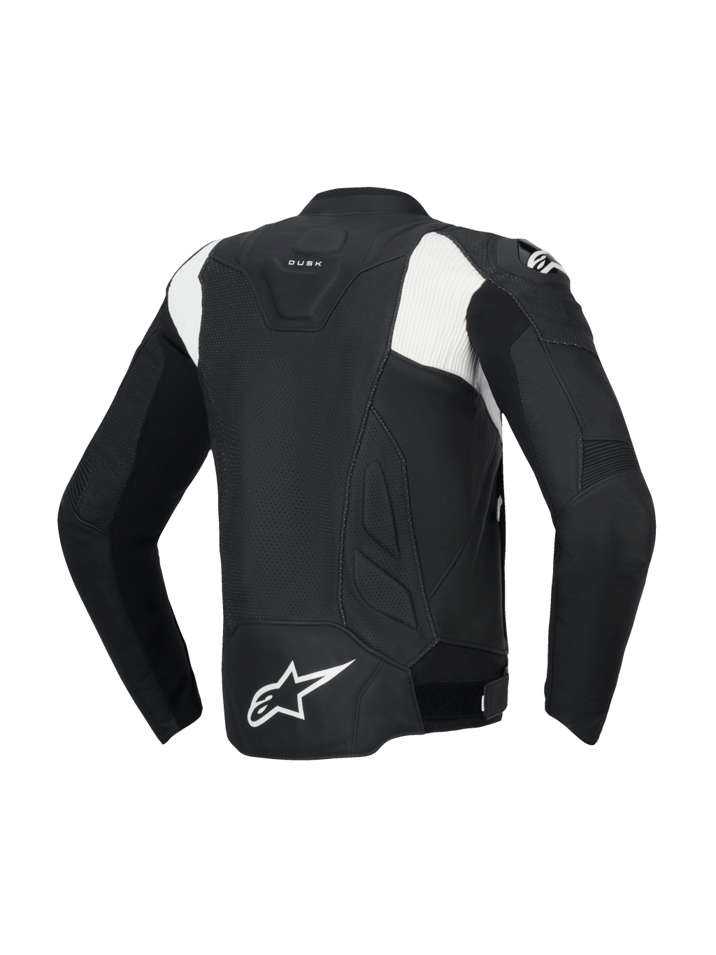 Alpinestars Dusk Airflow Leren Jas, heren motorjas, achteraanzicht, zwart en wit, rundleer constructie met CE-certificering en Tech-Air ready design
