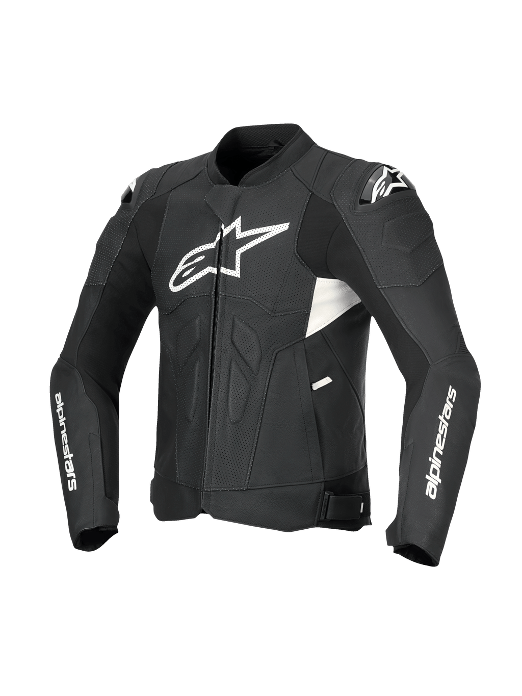 Alpinestars Dusk Airflow Leren Jas, heren motorjas, zwart en wit, uitgebreide perforaties, DFS-schouderbescherming, CE-gecertificeerd