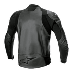 Alpinestars GP Force Airflow Leren Jas, zwart, achteraanzicht met geperforeerde buffelleren panelen, accordeon stretch-inzetstukken en groot reliëf sterlogo op de onderrug, sportieve motorrace-uitrusting