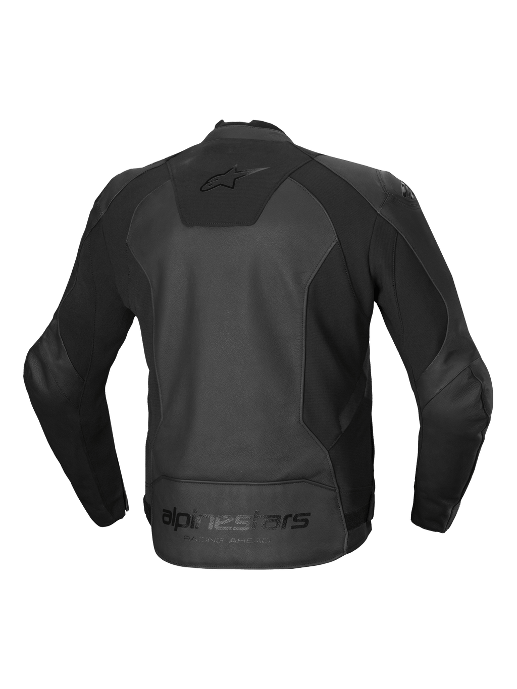 Alpinestars Faster V3 Leren Jas, heren motorjas, achteraanzicht in het zwart, CE-gecertificeerd AA-klasse met geavanceerde HRSF-stretchpanelen en ergonomisch ontwerp