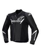 Alpinestars Faster V3 Airflow leren jas, heren-motorjas, zwart en wit, geperforeerd leer met schouderbescherming, CE-gecertificeerd