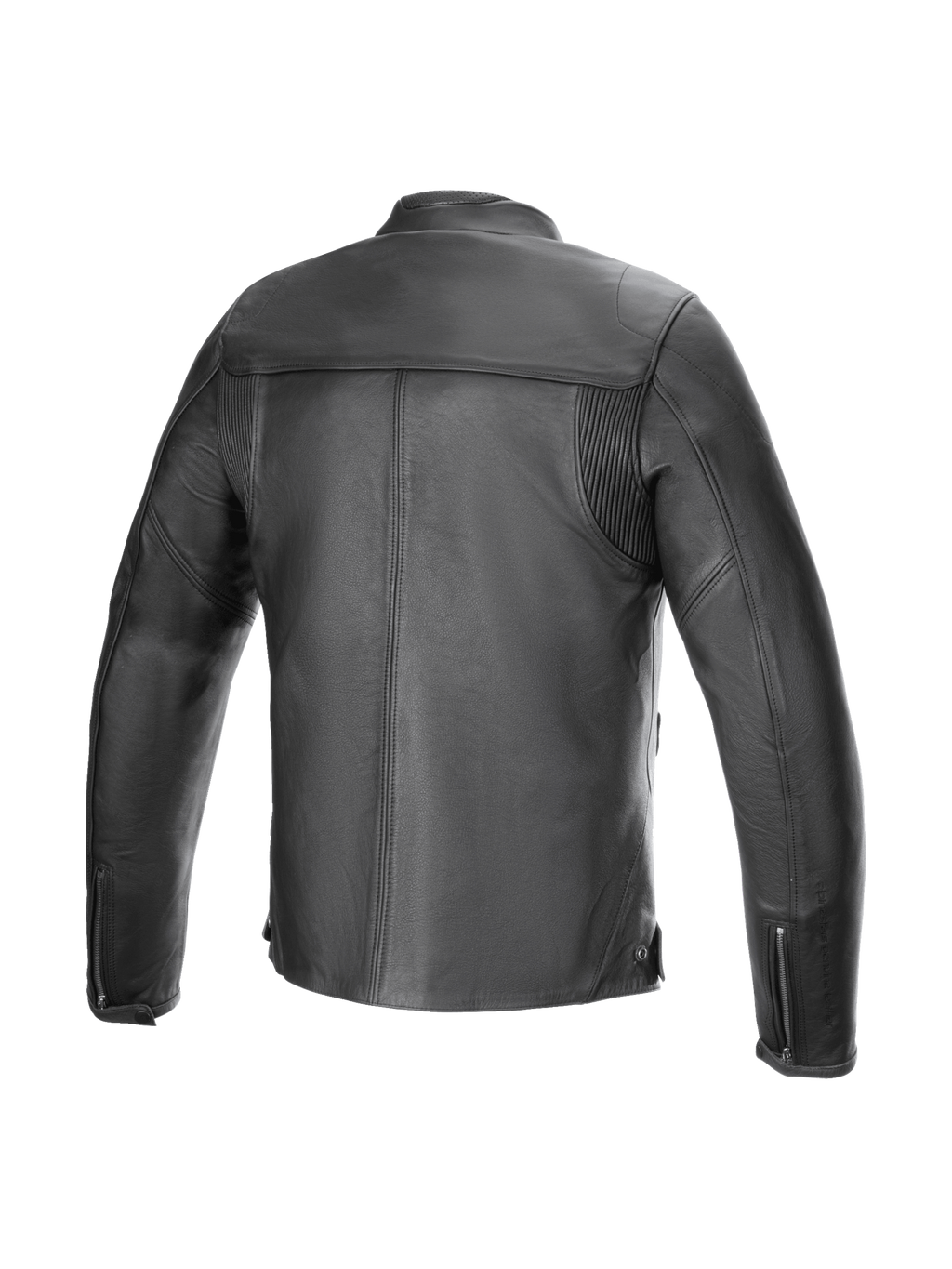 Alpinestars Blacktrack leren jas, urban road herenmotorjas van zwart rundleer met accordeonpanelen op de rug.