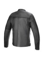 Alpinestars Blacktrack leren jas, urban road herenmotorjas van zwart rundleer met accordeonpanelen op de rug.