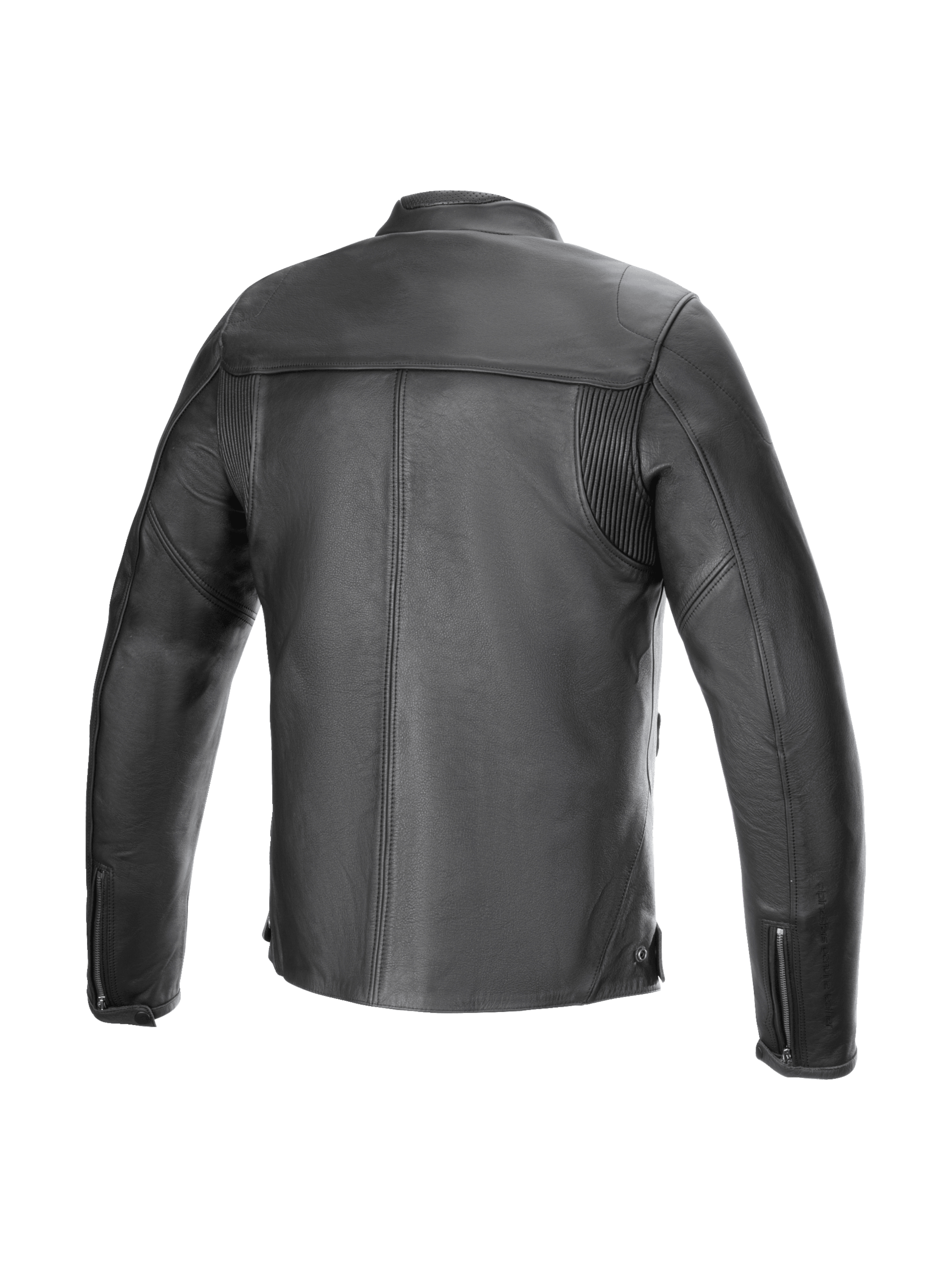 Alpinestars Blacktrack leren jas, urban road herenmotorjas van zwart rundleer met accordeonpanelen op de rug.