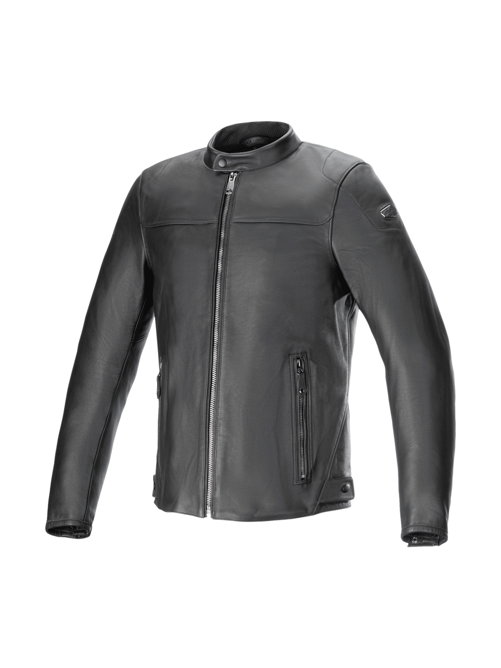 Alpinestars Blacktrack leren jas, zwarte rundleer herenmotorjas in urban stijl, Tech-Air Ready en CE-gecertificeerd.