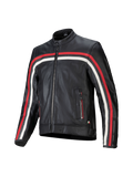 Alpinestars Dyno leren herenmotorjas, zwart met rode en ecru strepen, Tech-Air Ready en CE-gecertificeerd.