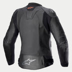 Alpinestars Stella GP Plus V4 leren motorjas, dames motorjas, zwart, CE-gecertificeerd Categorie II Klasse AA, achteraanzicht met stretchpanelen en beschermende pantserdetails