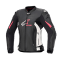 Alpinestars Stella GP Plus V4 leren damesjas, motorracejas, zwart met witte en Diva Pink accenten, premium leren constructie, voorzien van ritsen aan de voorzijde en op de buik, verstelbare taillebanden en gewatteerde schouders, vrouwelijk silhouet