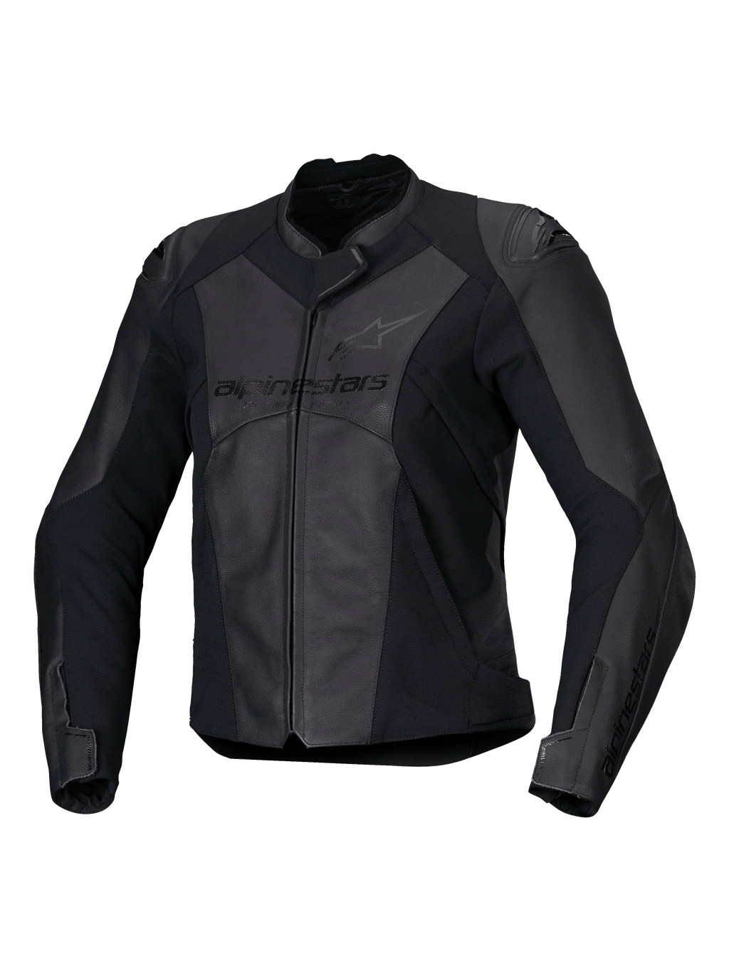 Alpinestars Stella Faster V3 leren jas, sportieve dames motorjas, zwart en donkergrijs, hoogwaardig leer en textiel met HRSF-stretchpanelen, CE-gecertificeerde bescherming, hoge kraag en ritssluiting, slanke race-geïnspireerde pasvorm