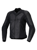 Alpinestars Stella Faster V3 leren jas, sportieve dames motorjas, zwart en donkergrijs, hoogwaardig leer en textiel met HRSF-stretchpanelen, CE-gecertificeerde bescherming, hoge kraag en ritssluiting, slanke race-geïnspireerde pasvorm