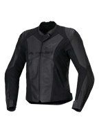 Alpinestars Stella Faster V3 leren jas, sportieve dames motorjas, zwart en donkergrijs, hoogwaardig leer en textiel met HRSF-stretchpanelen, CE-gecertificeerde bescherming, hoge kraag en ritssluiting, slanke race-geïnspireerde pasvorm