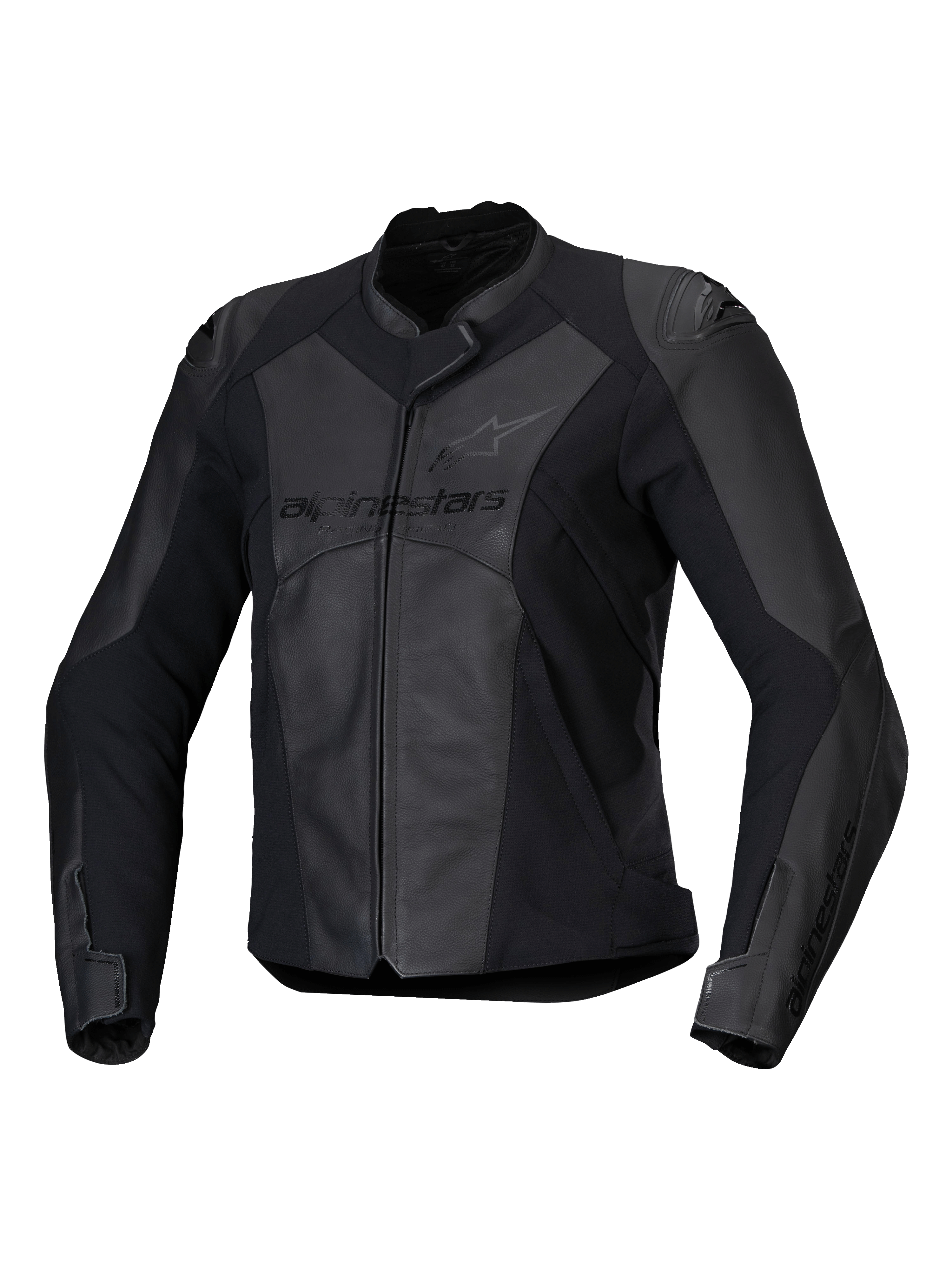 Alpinestars Stella Faster V3 leren jas, sportieve dames motorjas, zwart en donkergrijs, hoogwaardig leer en textiel met HRSF-stretchpanelen, CE-gecertificeerde bescherming, hoge kraag en ritssluiting, slanke race-geïnspireerde pasvorm