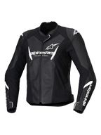 Alpinestars Stella Faster V3 leren jas, dames motorracejas, zwart en wit, voorzien van witte Alpinestars-branding op de borst en mouwen, premium leren constructie met versterkte schouders, aerodynamisch sportontwerp