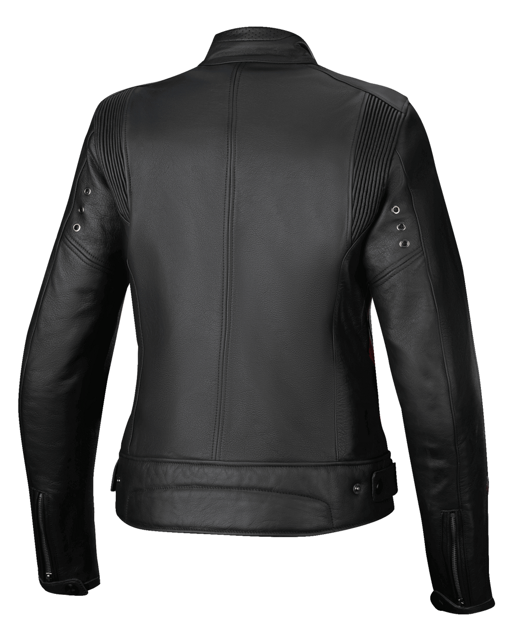 Alpinestars Stella Dyno Leren Jas, dames motorjas, achteraanzicht, zwart met rode accenten, premium runderleren constructie