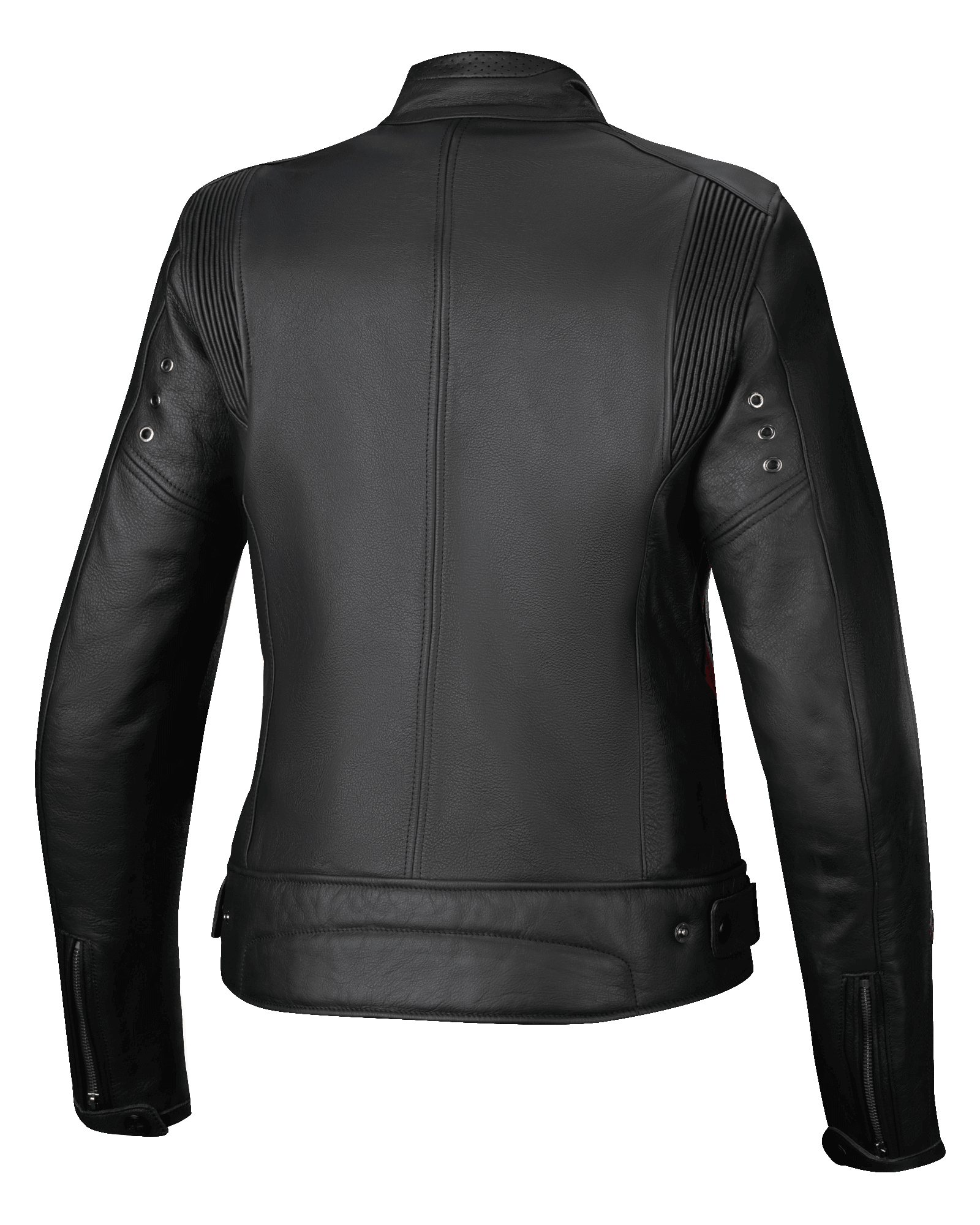 Alpinestars Stella Dyno Leren Jas, dames motorjas, achteraanzicht, zwart met rode accenten, premium runderleren constructie