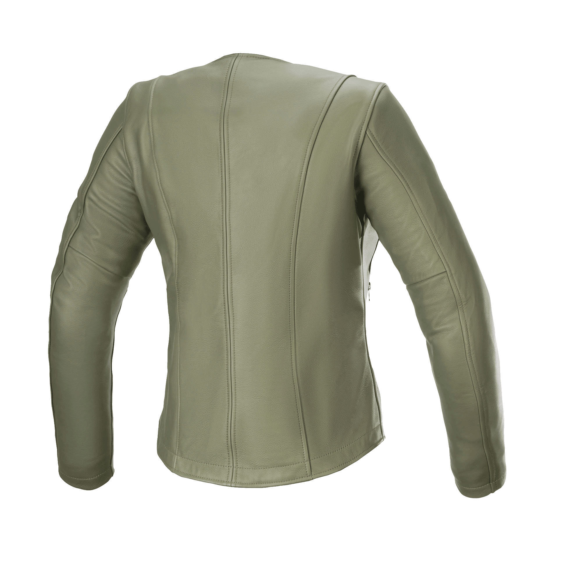 Alpinestars Alice damesleren jas, Military Green, achteraanzicht, premium leren motorjas met strakke verticale stiksels en voorgevormde mouwen voor een urban pasvorm voor dames