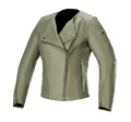 Alpinestars Alice dames leren jas, Military Green, leren motorjas met asymmetrische ritssluiting aan de voorzijde, kraag met drukknopen, manchetten met ritssluiting, hoogwaardige runderleren constructie, getailleerde vrouwelijke pasvorm voor stedelijk rijden