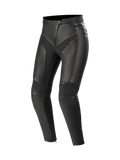 Alpinestars Stella Vika V2 leren broek, urban damesmotorbroek, zwart, van soepel leer met aramide stretchpanelen, CE-gecertificeerd, voorgevormde benen voor een flatterende pasvorm.