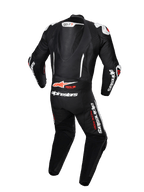 Alpinestars GP-R7 eendelig leren pak, motorracepak in zwart en wit, aerodynamische bult, Tech-Air® ready, achteraanzicht.