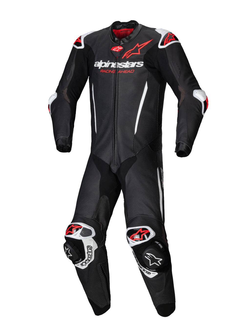 Alpinestars GP-R7 heren motorracepak, zwart en fluo rood, 1,3 mm runderleer, Tech-Air ready, CE AAA-gecertificeerd