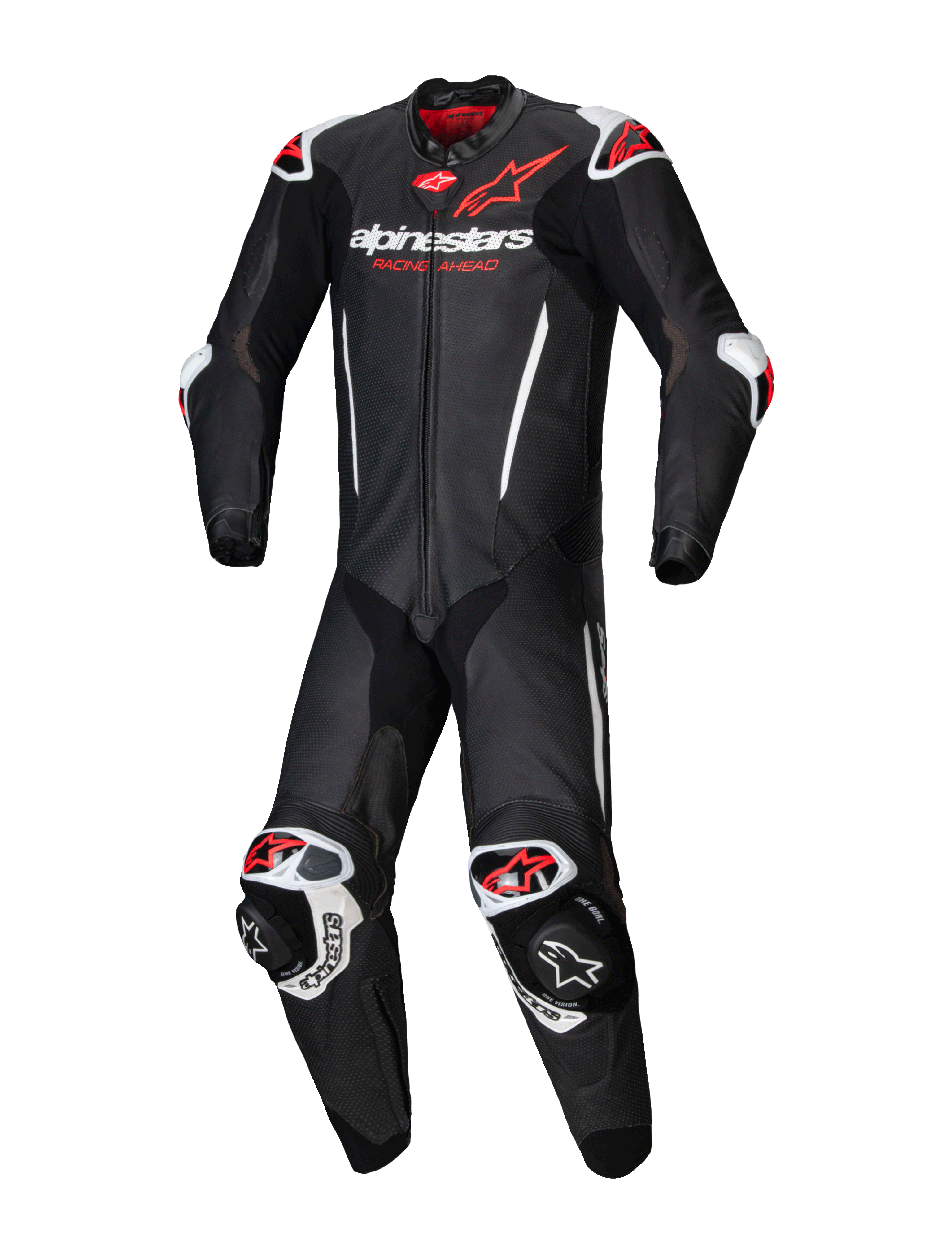 Alpinestars GP-R7 heren motorracepak, zwart en fluo rood, 1,3 mm runderleer, Tech-Air ready, CE AAA-gecertificeerd