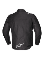 Alpinestars T-SPS V2 Waterdichte Jas, heren motorjas, achteraanzicht in zwart met witte accenten en reflecterend logo op de onderrug, CE-gecertificeerd klasse A, slijtvast 600D polyesterweefsel