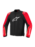 Alpinestars T-SPS V2 Waterproof Jacket, Black and Red Fluo, Textile Motorcycle Jacket, featuring white Alpinestars star logo on the chest and white branding on the sleeves, sport-cut racing-inspired design