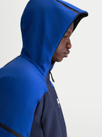 Alpinestars Aeroshell Wp Jas, waterdichte heren motorjas met capuchon, nachtblauw en felblauw, zijaanzicht van model