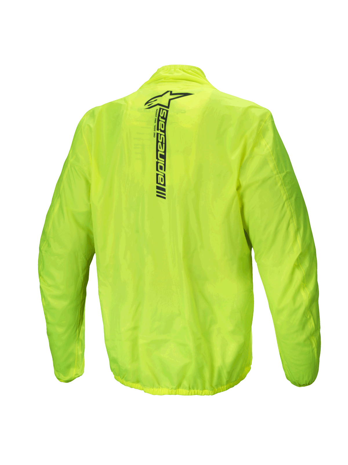 Alpinestars Hurricane Rain V2 Jas, waterdichte motorregenjas, heren, achteraanzicht, geel fluo, met reflecterend Alpinestars-woordmerk op de rug