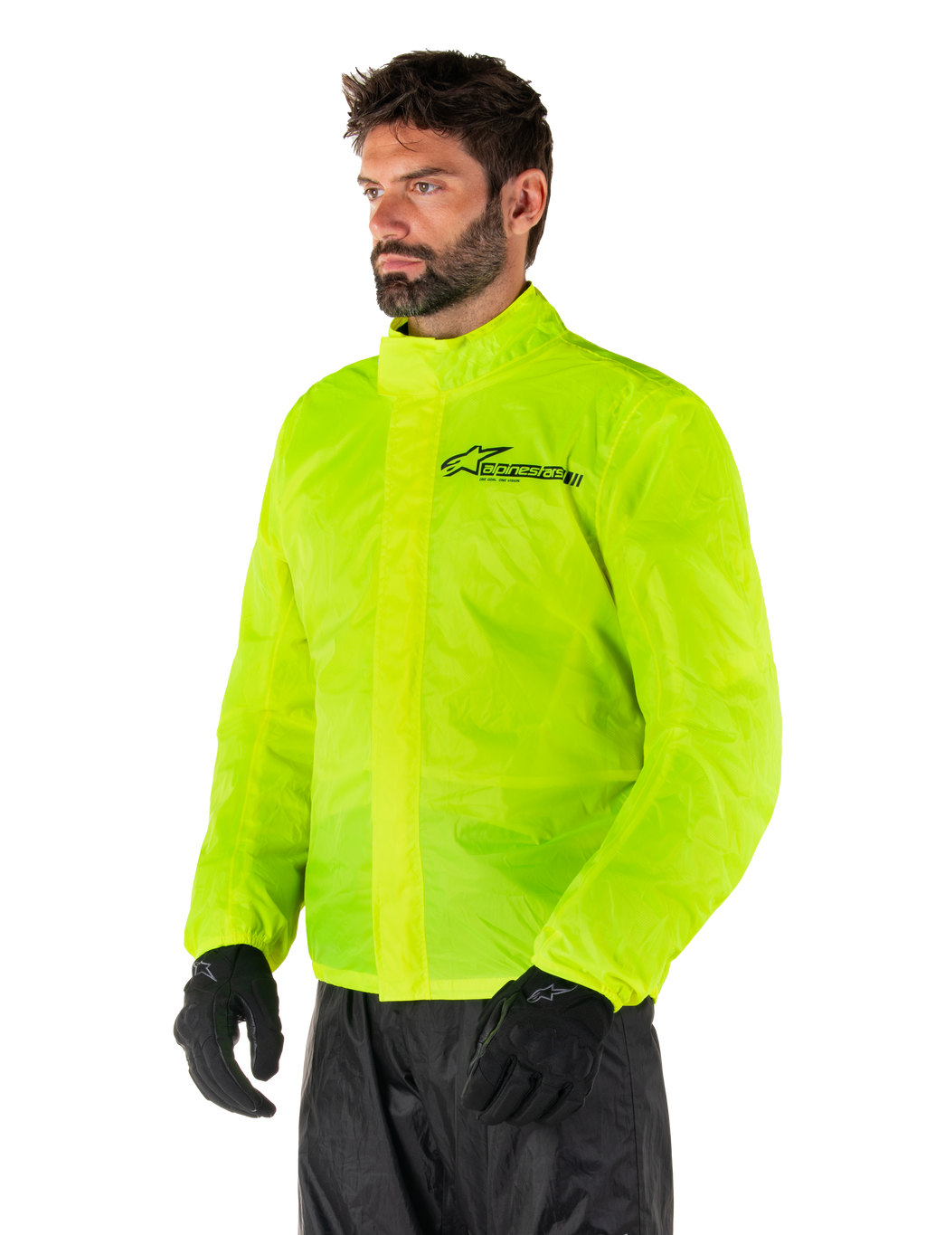 Alpinestars Hurricane Rain V2 Jas, Yellow Fluo, opvallende fluorescerend gele waterdichte motorregenjas, dubbele klepsluiting aan de voorzijde, Alpinestars-logo op de borst, lichtgewicht en opvouwbaar ontwerp voor rijden in natte weersomstandigheden