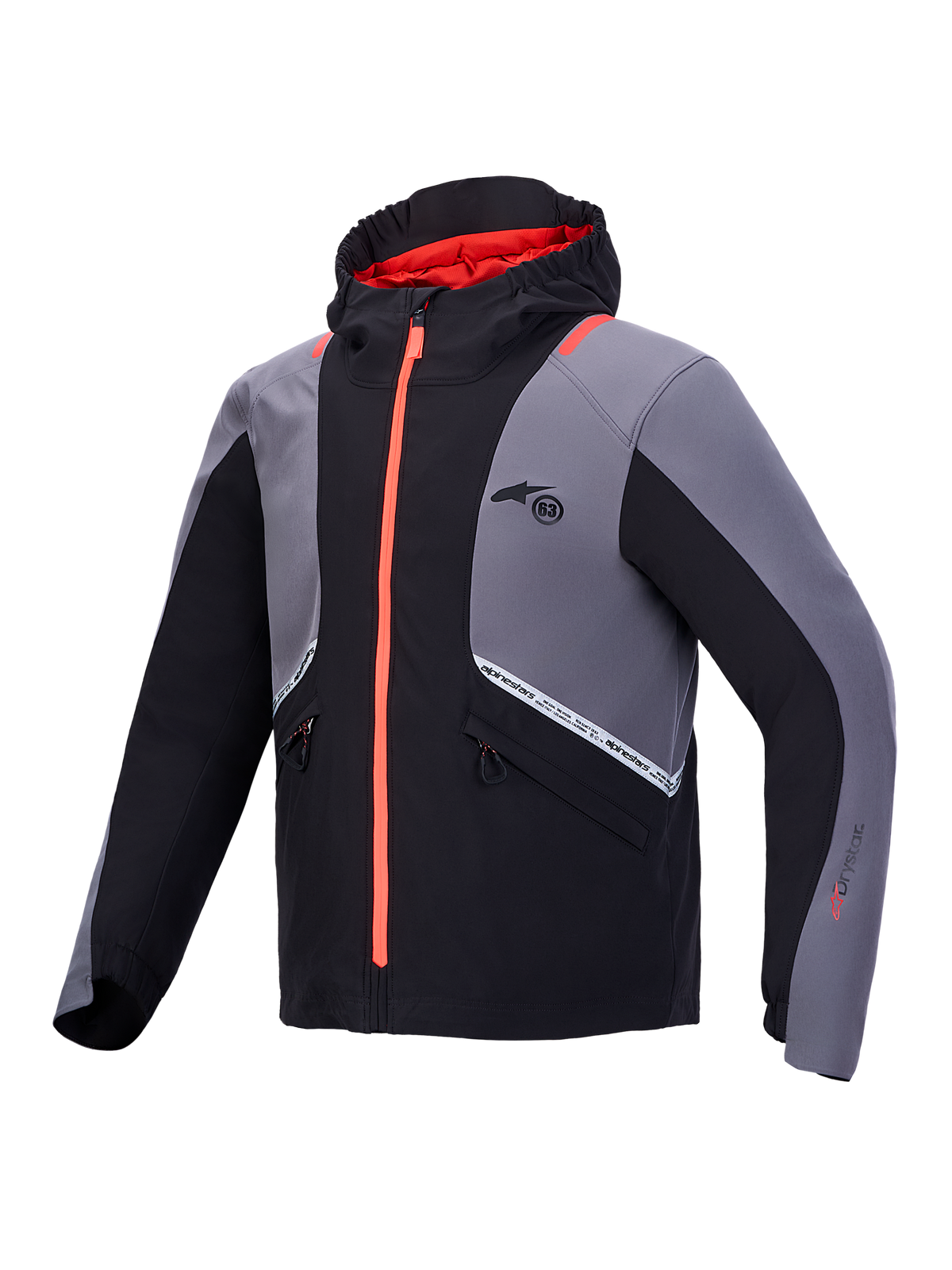 Alpinestars C-5 Drystar Jas, waterdichte motorjas met geïntegreerde capuchon, zwart en donkergrijs met rode accenten, CE-gecertificeerd