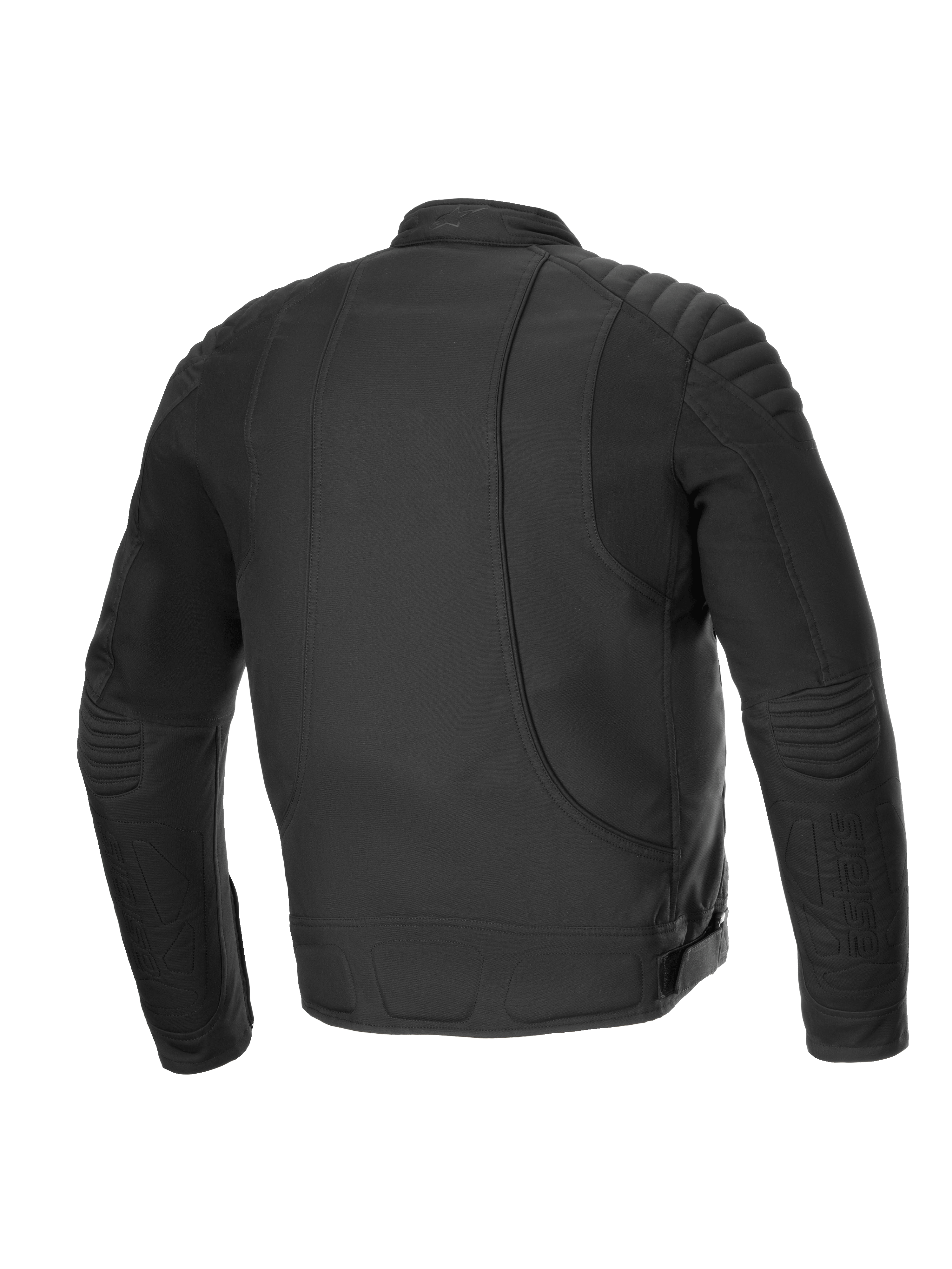 Alpinestars Clayton Waterafstotende Jas, urban motorjas, achteraanzicht, zwart, met gewatteerde schouderdetails en stretchpanelen