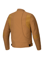 Alpinestars Clayton WR Jas, motorjas, Utility Brown Light Gold, achteraanzicht met gewatteerde vulling op de schouders en ellebogen, ergonomische gebogen lijnen en verstelbare taillebanden, stedelijke motoruitrusting