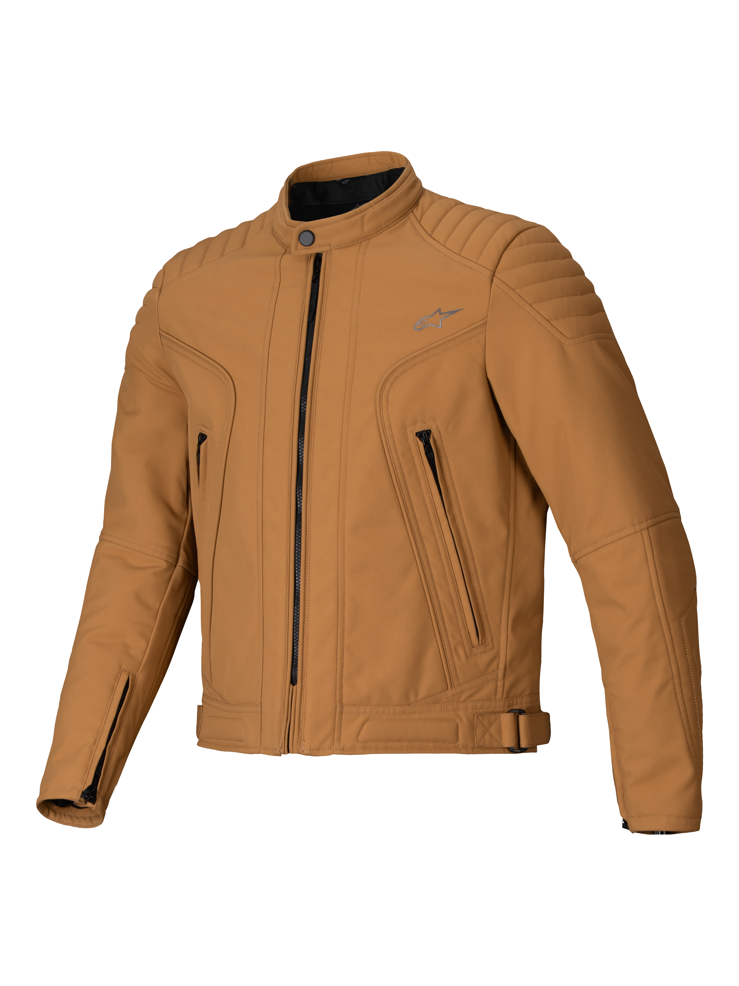 Alpinestars Clayton WR Jas, Utility Brown Light Gold, textiele motorjas met gewatteerde schouder- en onderarmpanelen, urban slim-fit ontwerp met ritszakken en een waterafstotende afwerking.