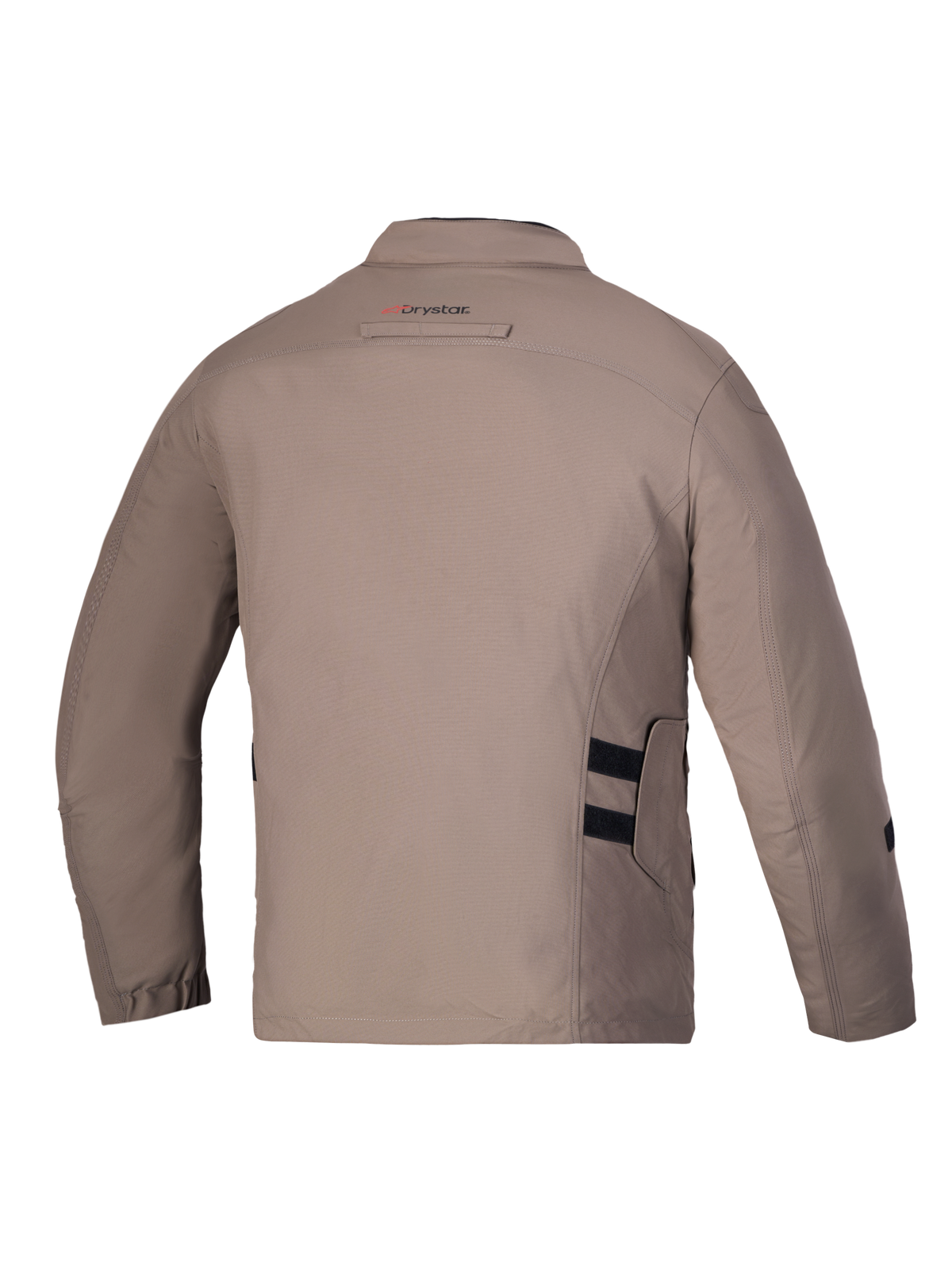 Altan Drystar herenmotorjas, waterdichte urban motorjas, achteraanzicht in de kleurstelling Walnut Black met Drystar-branding en verstelbare lussen bij de taille