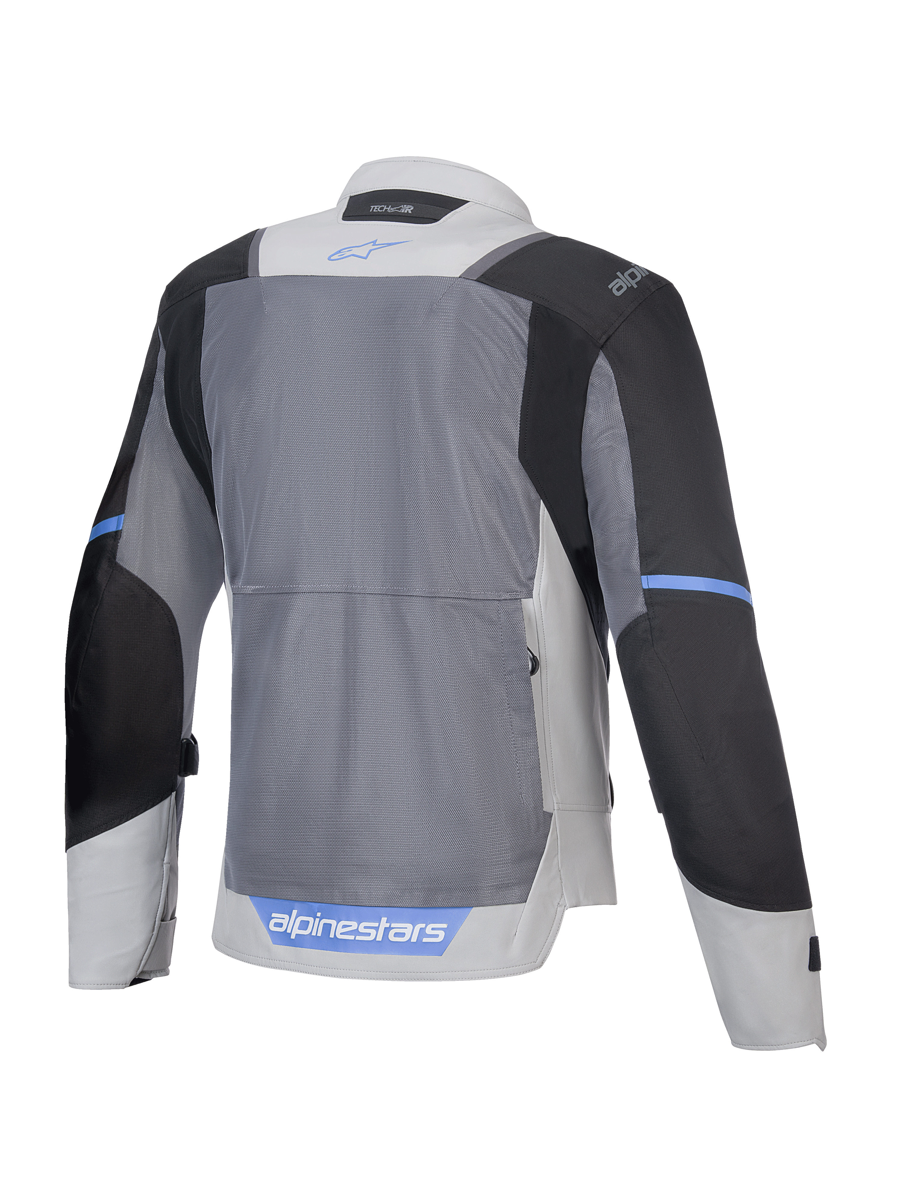 Alpinestars ST-2 Air Jas, motor touring jas, achterkant met ademende mesh-panelen, ijsgrijs, donkergrijs en zwart, CE Level AA-gecertificeerd, Tech-Air-ready