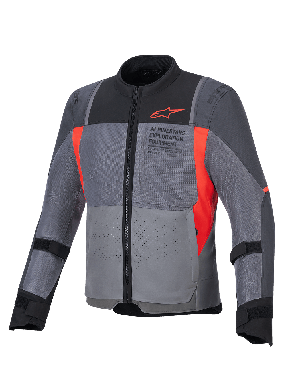 Alpinestars ST-2 Air jas, touring herenmotorjas in grijs en rood, geventileerd textiel met mesh en CE-bescherming.