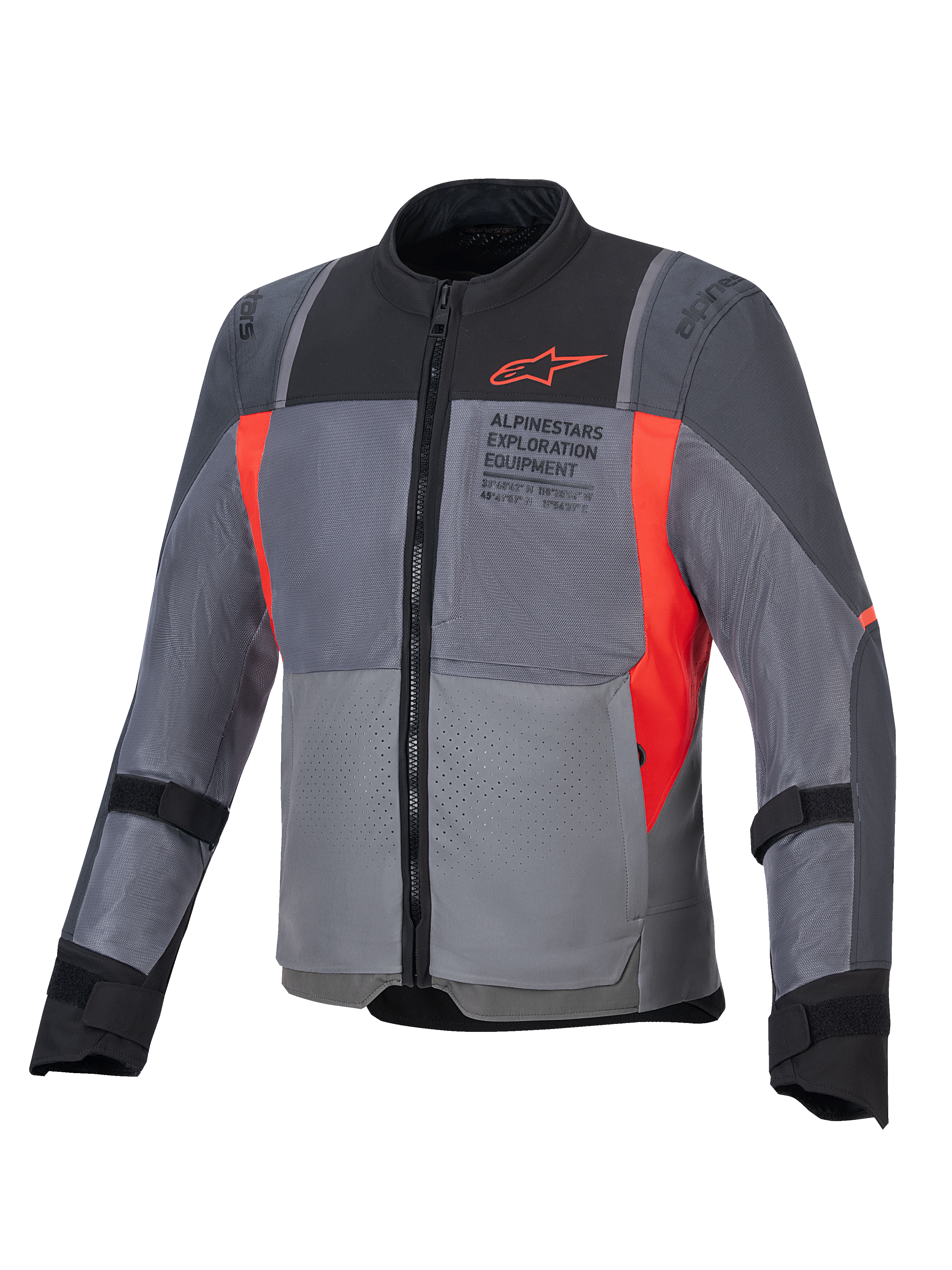 Alpinestars ST-2 Air jas, touring herenmotorjas in grijs en rood, geventileerd textiel met mesh en CE-bescherming.