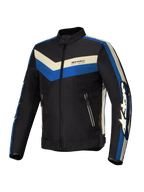 Alpinestars T-Dyno Waterafstotend jas, heren motorjas van textiel, zwart, blauw en ecru, waterbestendig, vintage bikerpasvorm