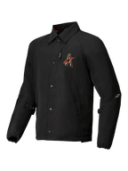 Alpinestars Revved Waterafstotend Jas, urban motorjas, zwart satijn met contrastborduurwerk en drukknoopsluiting, CE Level A-gecertificeerd
