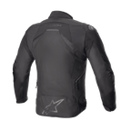 Alpinestars T-GP R V3 Drystar® Jas, sportieve motorjas van textiel, Black Black, achteraanzicht met een slank 3D-getailleerd silhouet, groot ster-logo op de onderrug, Alpinestars-woordmerk bij de kraag en ventilatieritsen aan de zijkant.