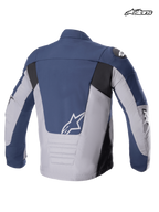 Alpinestars SMX Waterdichte Jas, heren-motorjas van textiel, achteraanzicht met nachtmarine, donkergrijs en zwart, verlengde achterzijde en wit A-star-logo