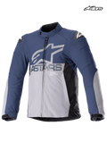 Alpinestars SMX waterdichte jas, heren motorrace- en sporttextieljas in nachtmarine en donkergrijs, vooraanzicht met waterdichte constructie en schouderbescherming