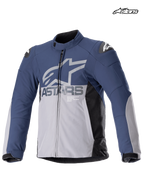 Alpinestars SMX waterdichte jas, heren motorrace- en sporttextieljas in nachtmarine en donkergrijs, vooraanzicht met waterdichte constructie en schouderbescherming