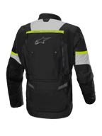 Alpinestars Bogotá Pro Drystar® jas, heren-adventure touring motorjas, zwart en geel fluo, waterdicht textiel, achteraanzicht